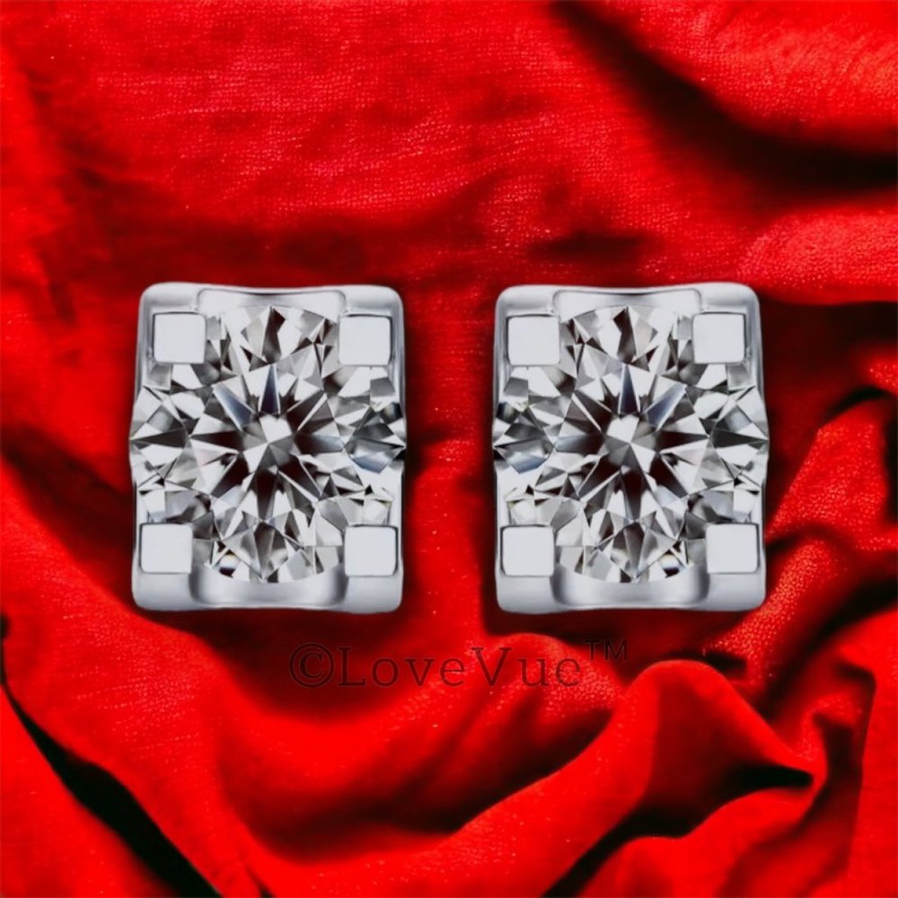 Certified 2ct. t.w. Diamond Moissanite Solitaire Stud Earrings
